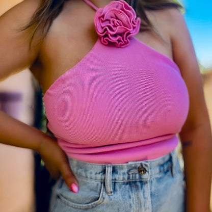 Rosette Halter Bodysuit | Pink