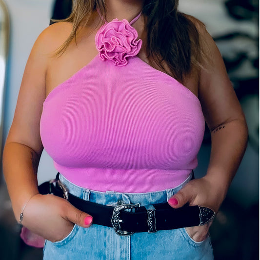 Rosette Halter Bodysuit | Pink