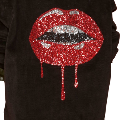 Red Lips Corduroy Jacket | Black
