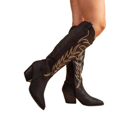 Embroidered Cowboy Boots  | Black