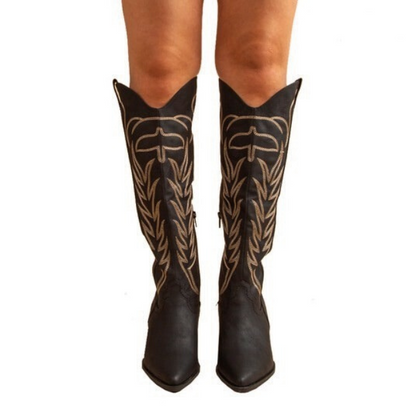 Embroidered Cowboy Boots  | Black