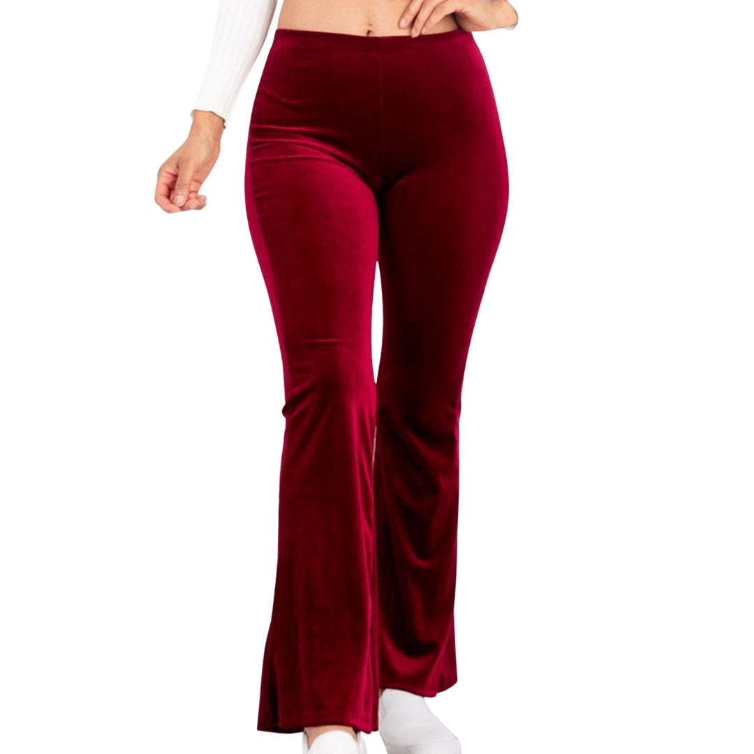 Velour Flare Pants | Wine Color